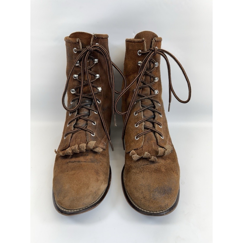 Vintage Laredo Granny Lace Up Roper Boots Suede Leather Western Heritage 8M - Picture 3 of 12